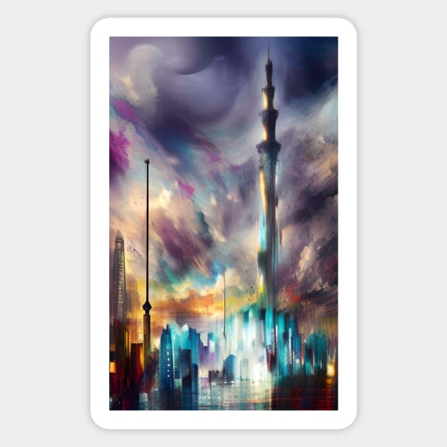 Jeddah Skyline Painting Jeddah Sticker TeePublic